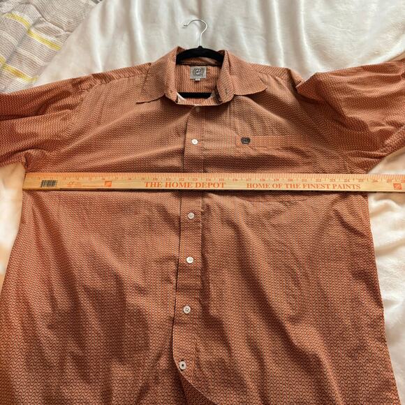 Cinch Button Down Shirt Mens Sz Large Long Sleeve Orange Brown Graphic Print - Picture 8 of 8